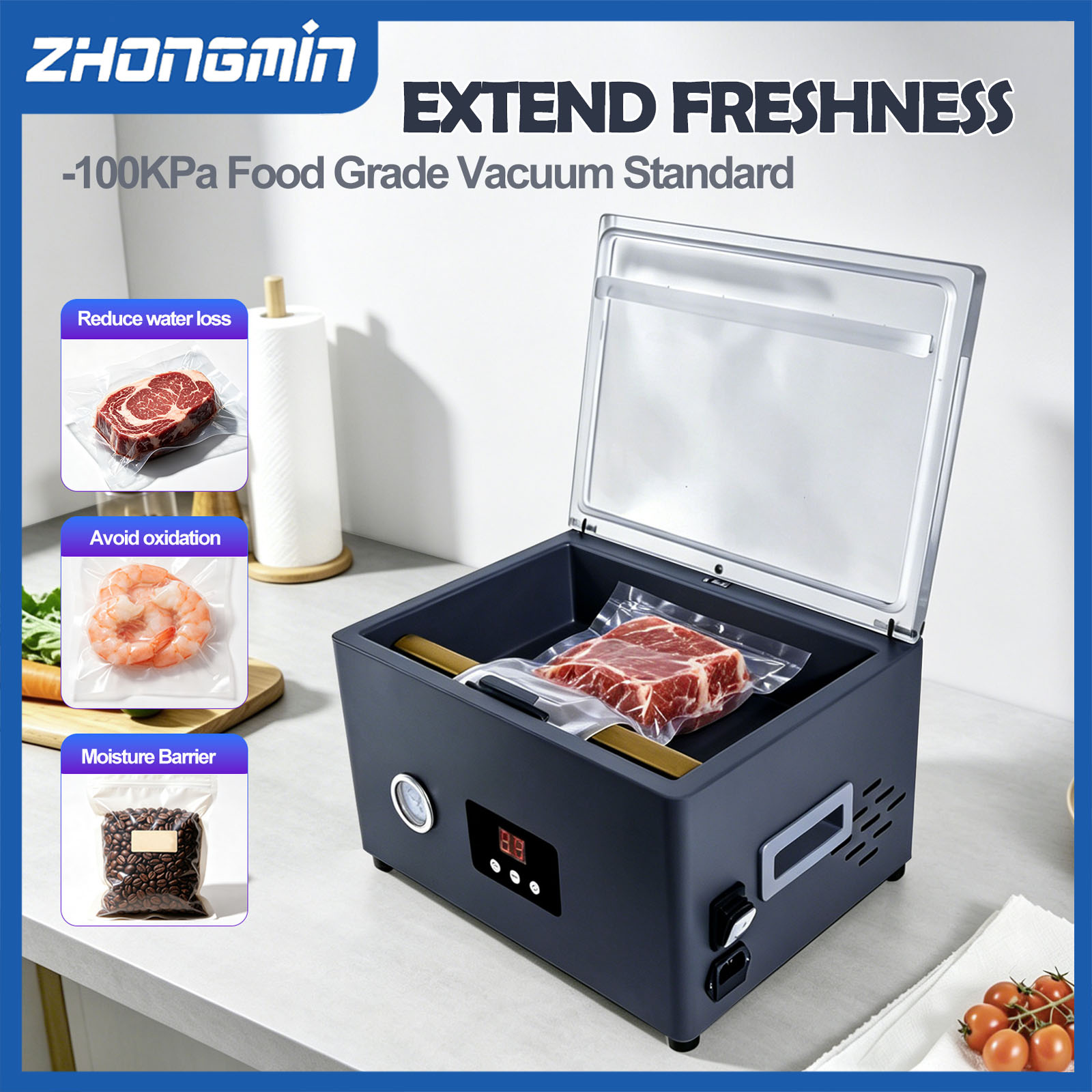 Food Vacuum Sealer Machine - ZM-CVS300 Gıda Vakum Paketleme Makinesi Elektrikli