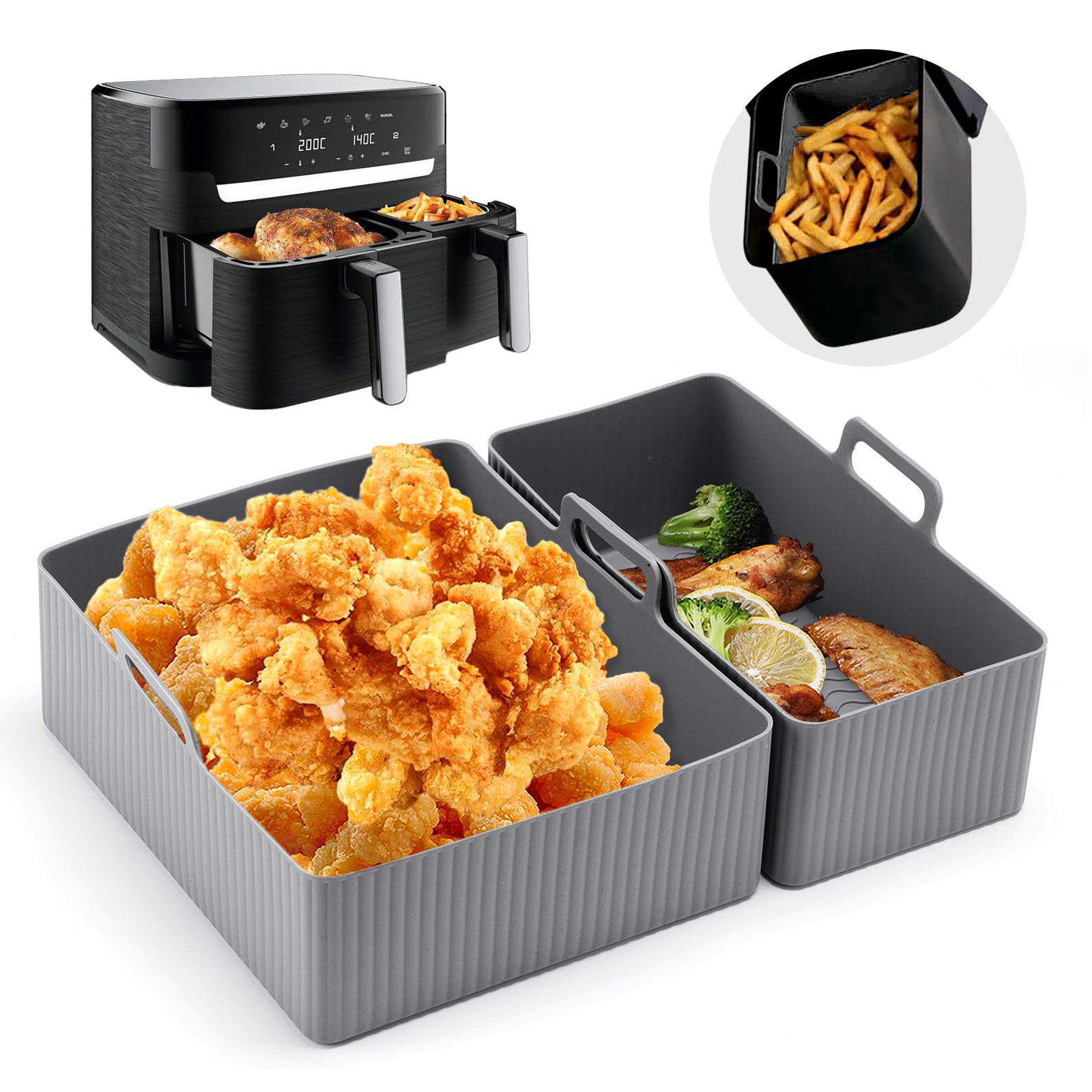 Air Fryer Silicone Pot Liner - 2 adet Set Silikon Hava Fritöz
